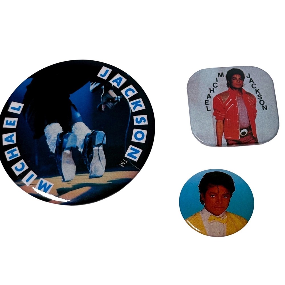 Vintage Michael Jackson Pinback Buttons Lot 3‎ Beat It Moonwalk 1980s Pop Badge